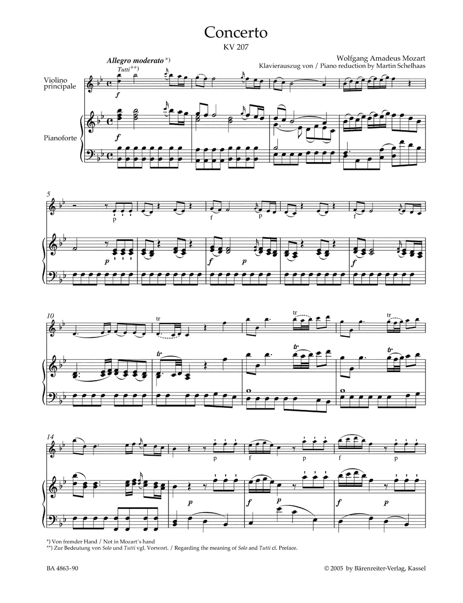 Anderes Coverbild Konzert für Violine und Orchester Nr. 1 B-Dur KV 207
