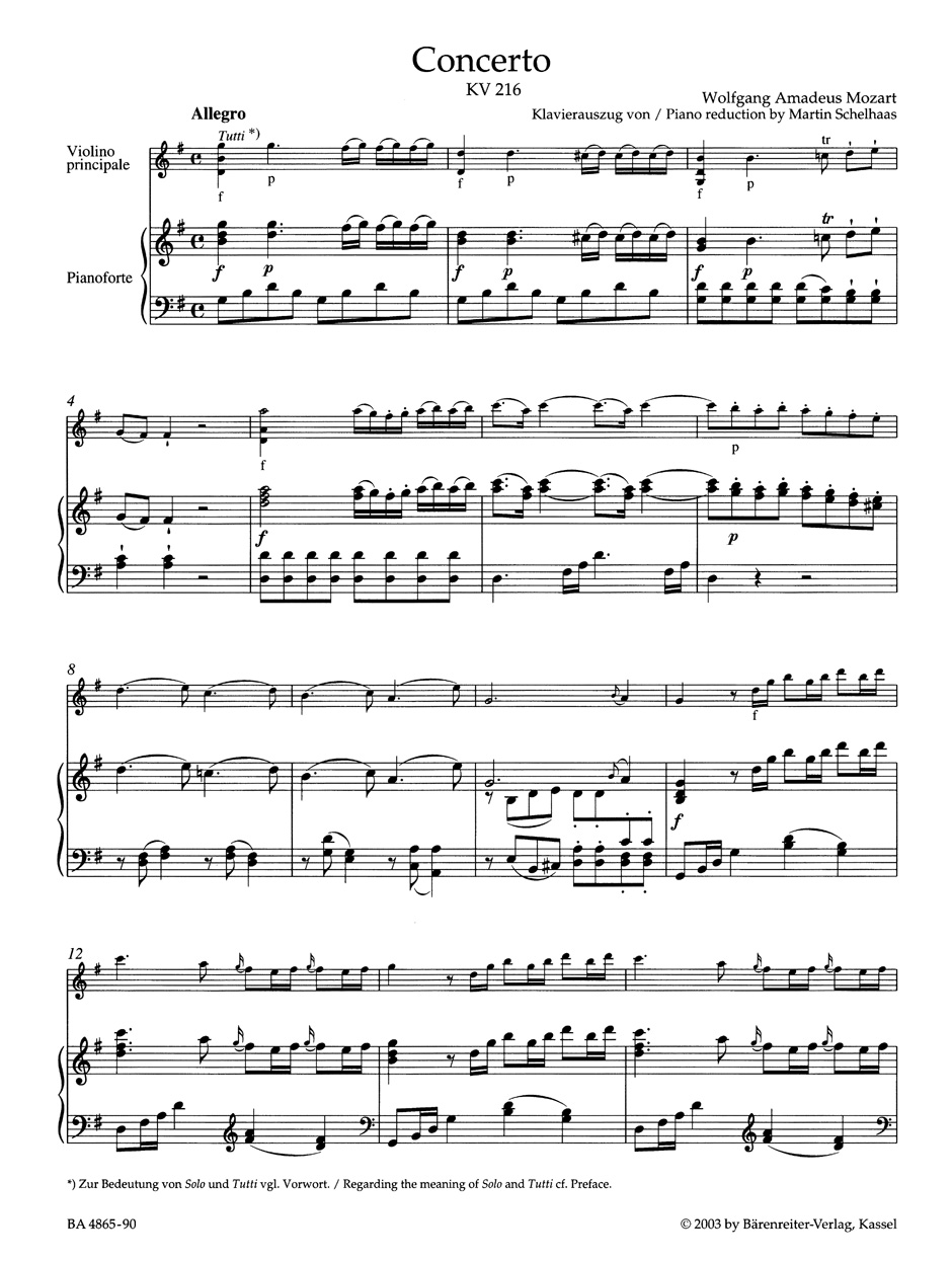 Anderes Coverbild Konzert für Violine und Orchester Nr. 3 G-Dur KV 216