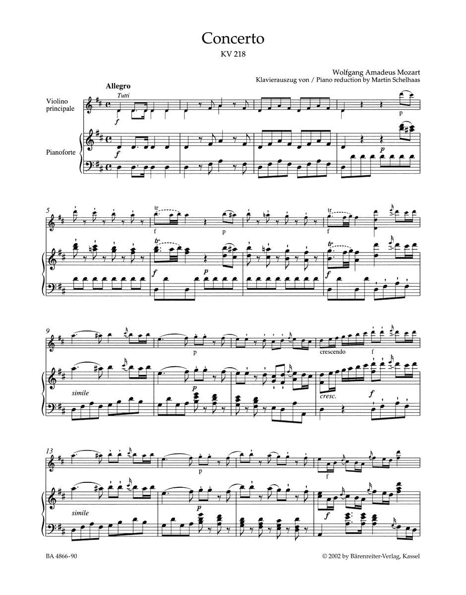 Anderes Coverbild Konzert für Violine und Orchester Nr. 4 D-Dur KV 218