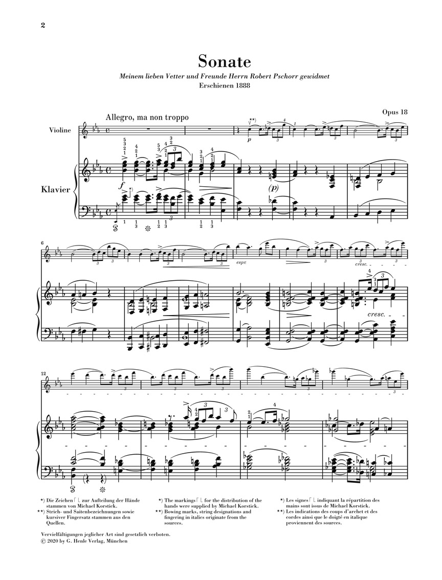 Anderes Coverbild Sonate Es-dur op. 18 für Violine und Klavier