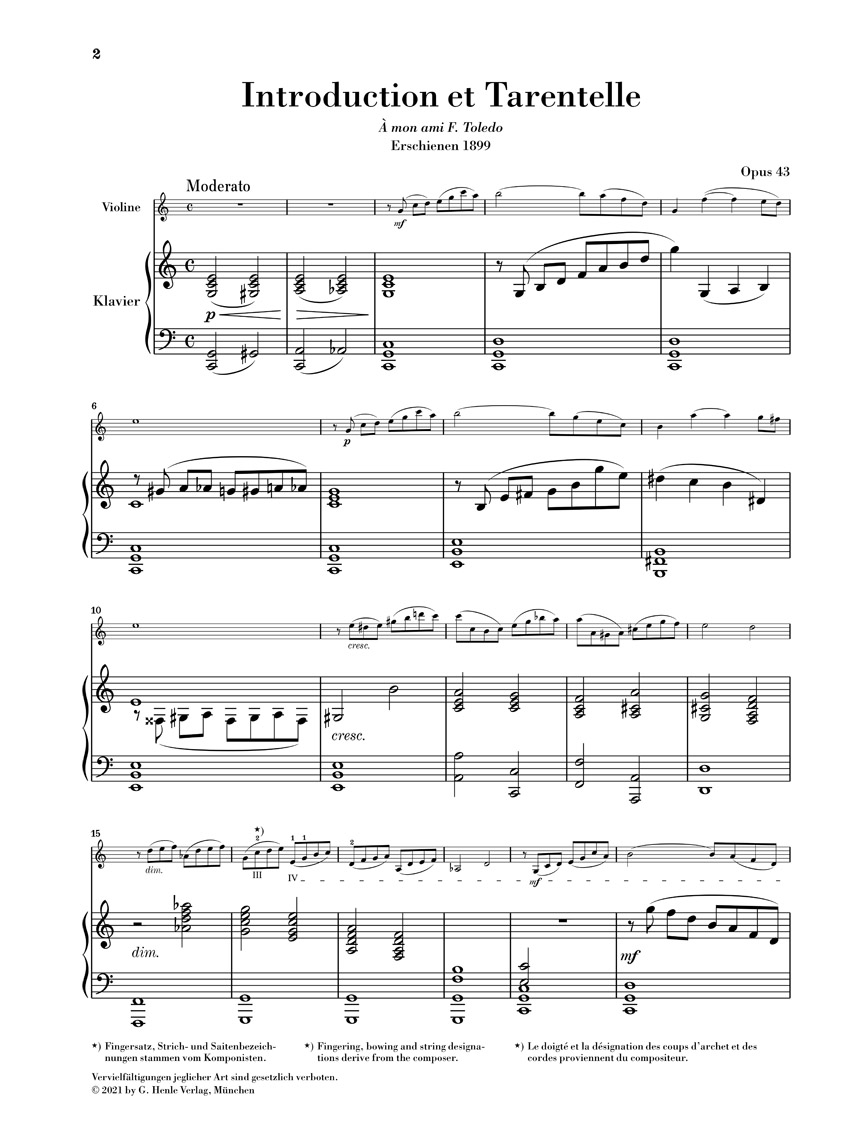 Anderes Coverbild Introduction et Tarentelle op. 43 für Violine und Klavier