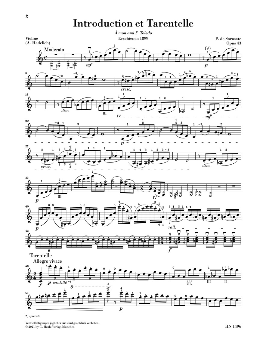 Anderes Coverbild Introduction et Tarentelle op. 43 für Violine und Klavier