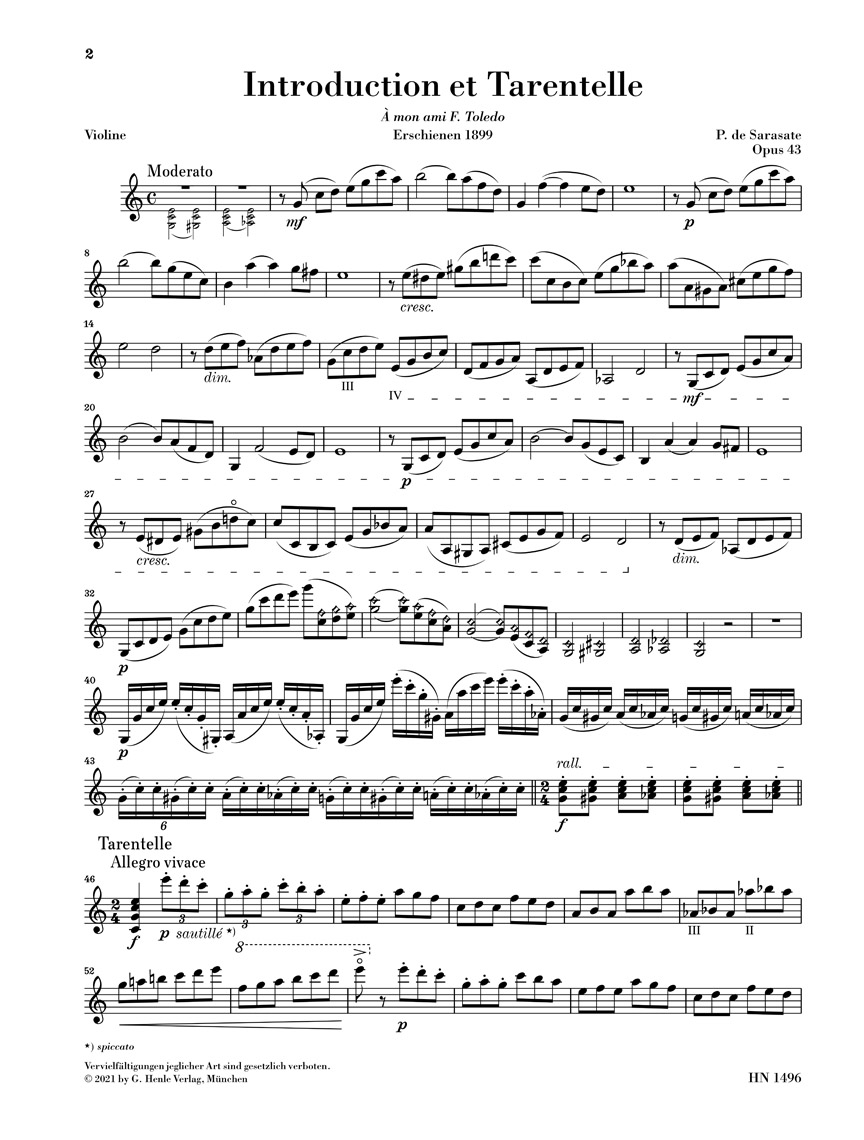 Anderes Coverbild Introduction et Tarentelle op. 43 für Violine und Klavier