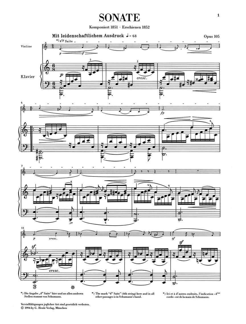 Anderes Coverbild Sonate Nr. 1 a-moll op. 105 für Violine und Klavier