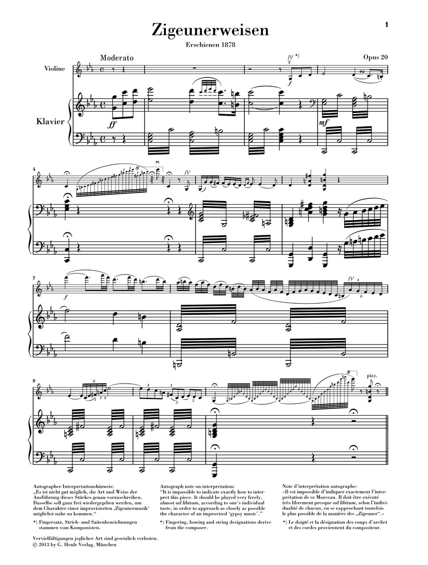 Anderes Coverbild Zigeunerweisen für Violine und Klavier op. 20