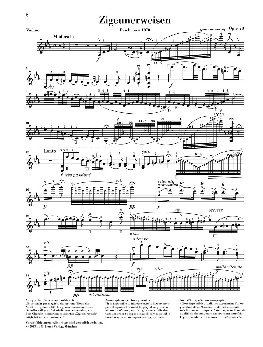 Anderes Coverbild Zigeunerweisen für Violine und Klavier op. 20