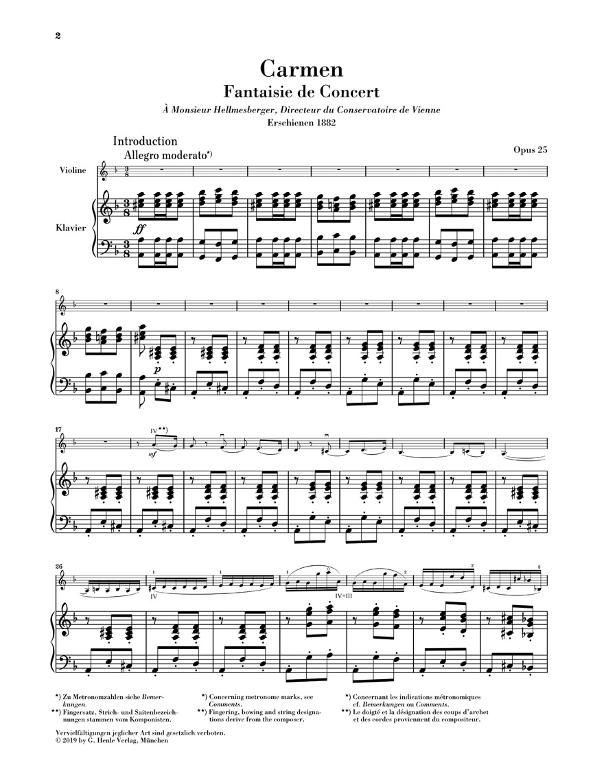 Anderes Coverbild Carmen-Fantasie op. 25 für Violine und Klavier