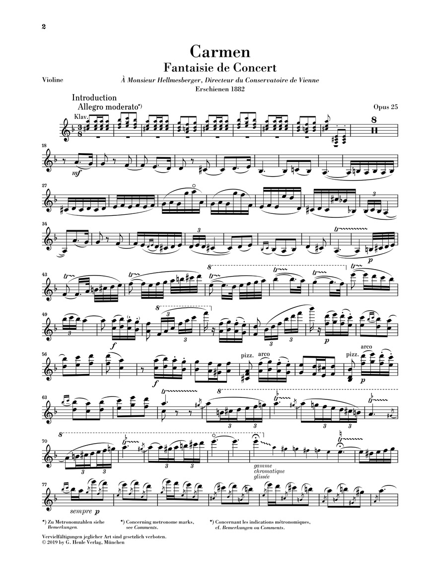 Anderes Coverbild Carmen-Fantasie op. 25 für Violine und Klavier