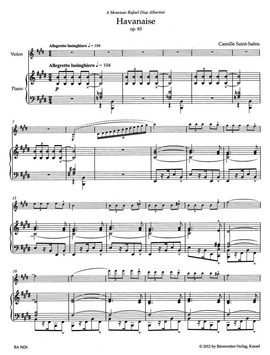 Anderes Coverbild Havanaise für Violine und Klavier op. 83