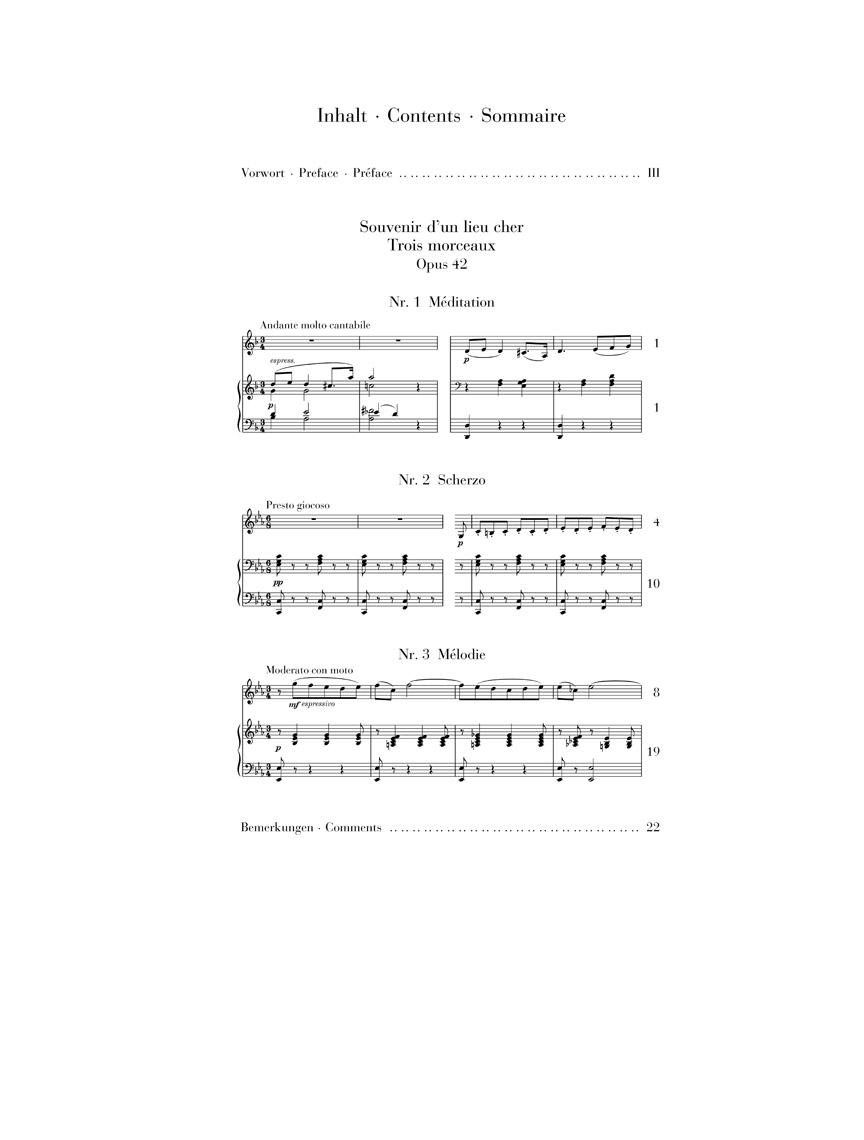 Anderes Coverbild Souvenir d'un lieu cher op. 42 für Violine und Klavier