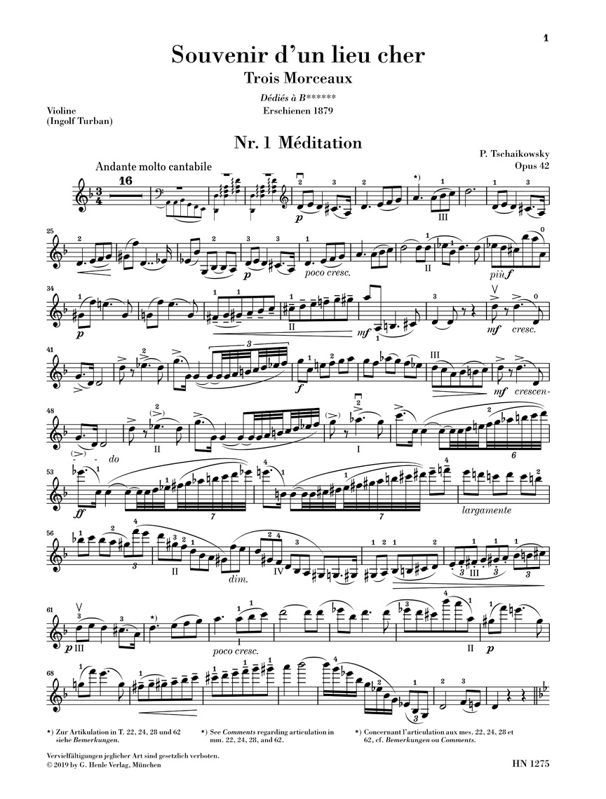 Anderes Coverbild Souvenir d'un lieu cher op. 42 für Violine und Klavier
