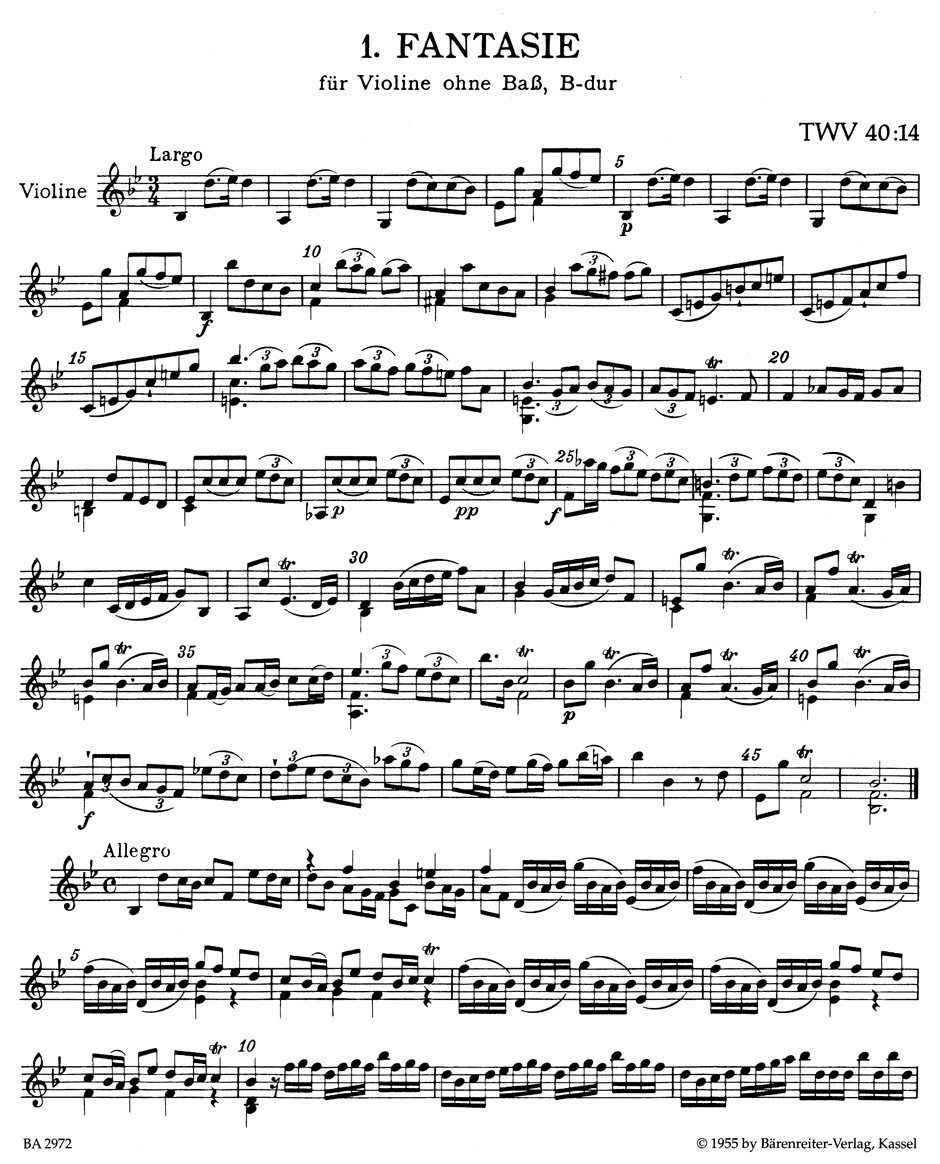 Anderes Coverbild Zwölf Fantasien für Violine ohne Bass TWV 40:14-40:25 (1735)