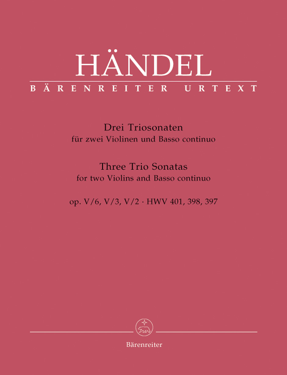 Anderes Coverbild Drei Triosonaten für zwei Violinen und Basso continuo op. 5 HWV 397, 398, 401