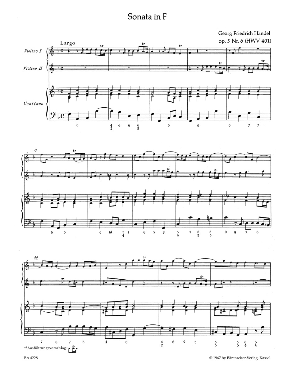Anderes Coverbild Drei Triosonaten für zwei Violinen und Basso continuo op. 5 HWV 397, 398, 401
