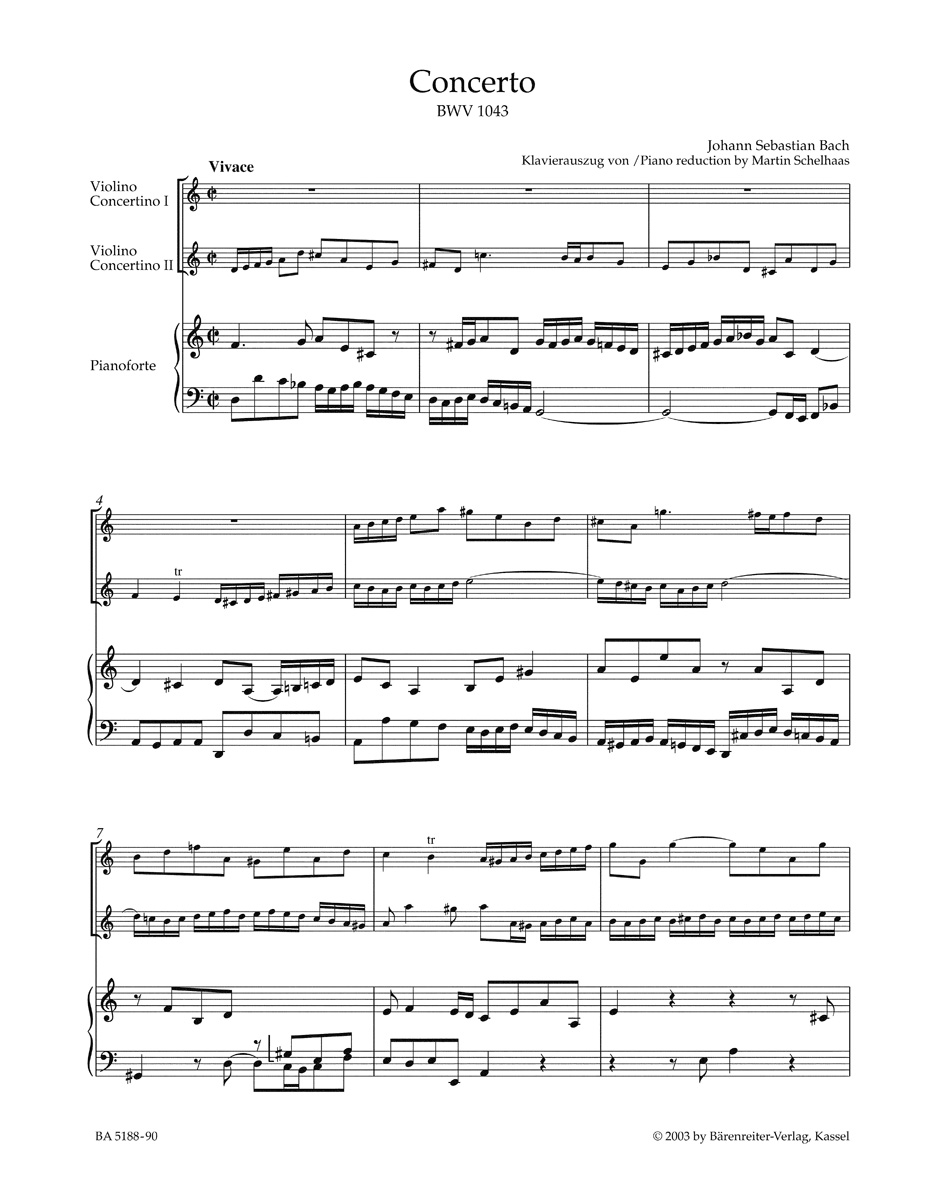 Anderes Coverbild Konzert für zwei Violinen, Streicher und Basso continuo d-Moll BWV 1043
