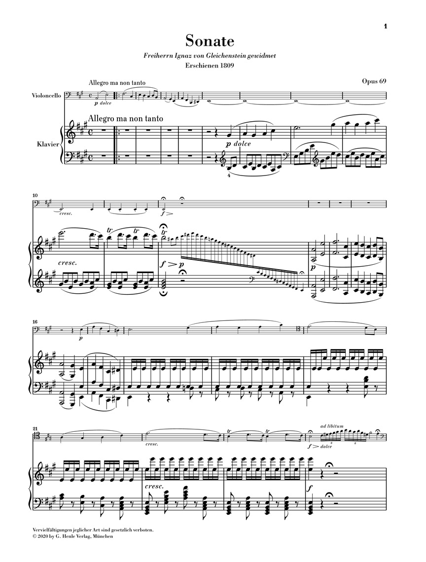 Anderes Coverbild Sonate A-dur op. 69 für Klavier und Violoncello