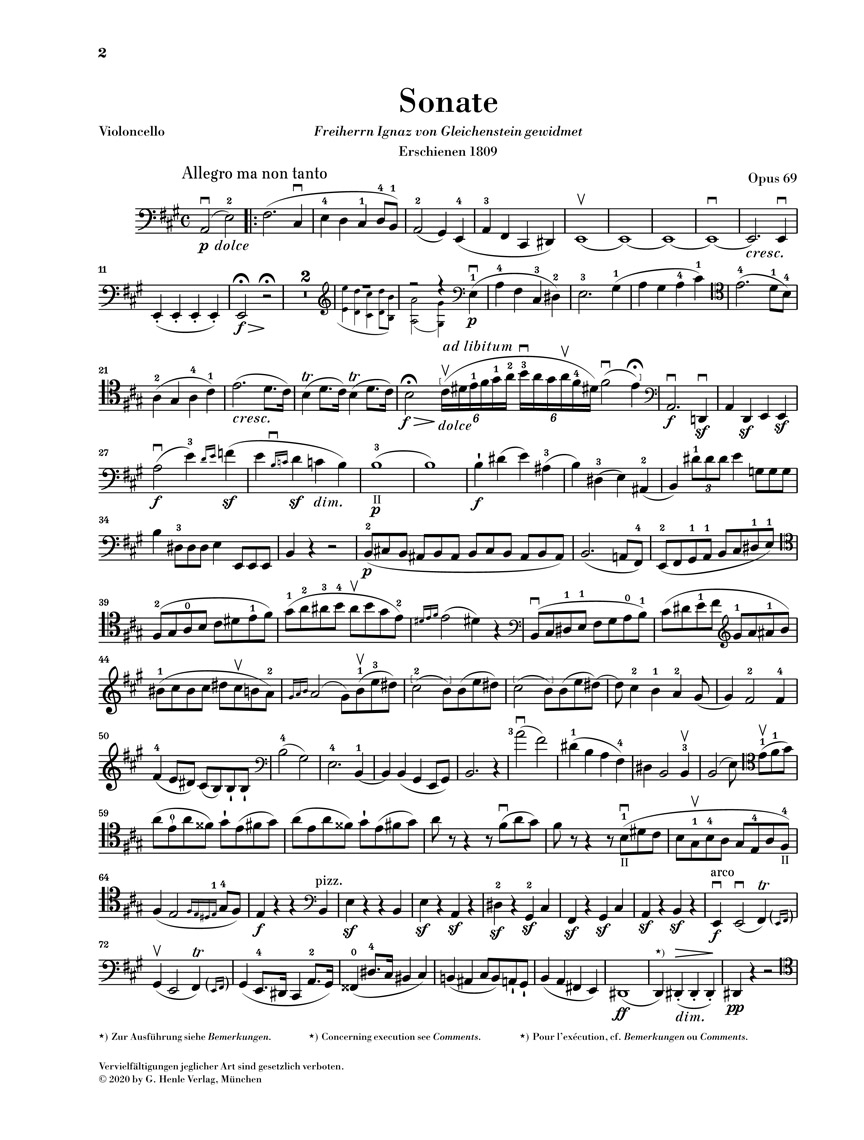 Anderes Coverbild Sonate A-dur op. 69 für Klavier und Violoncello