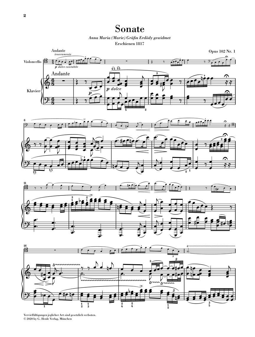 Anderes Coverbild Sonate C-dur op. 102,1 für Klavier und Violoncello