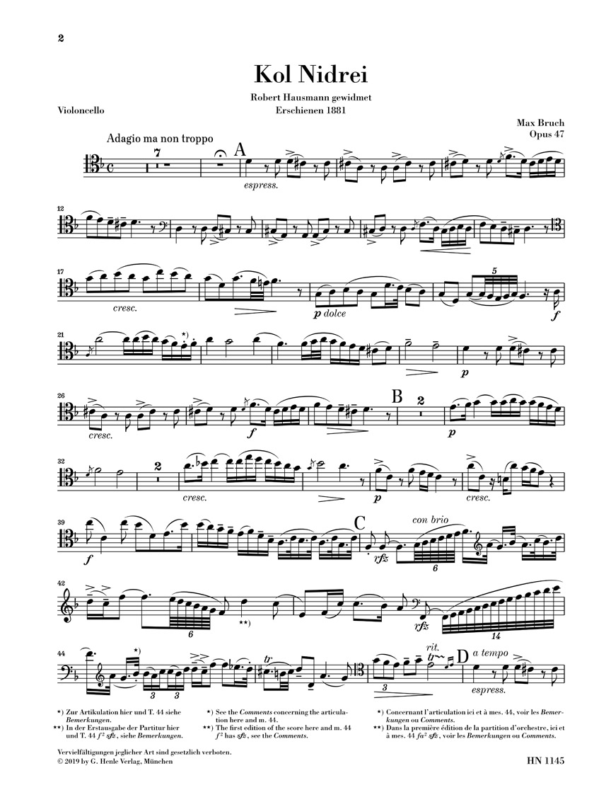 Anderes Coverbild Kol Nidrei op. 47 für Violoncello und Orchester