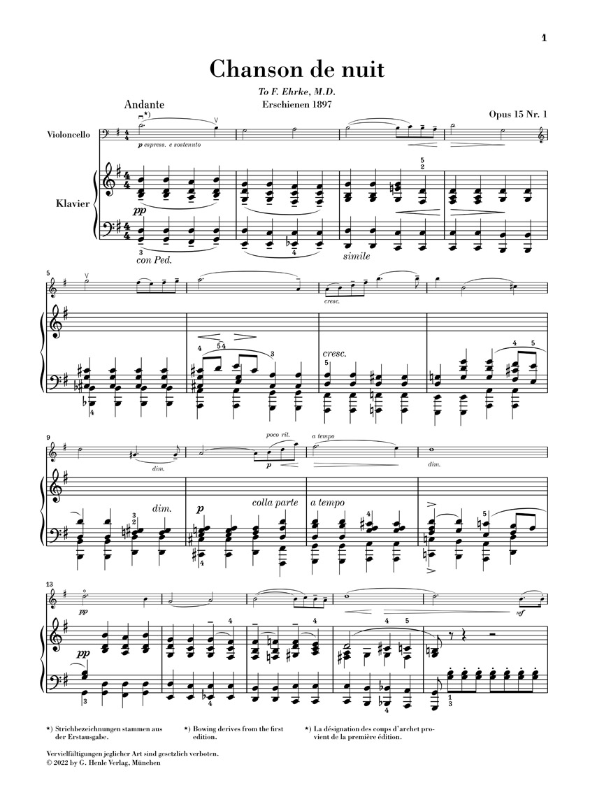 Anderes Coverbild Chanson de nuit, Chanson de matin für Violoncello und Klavier op. 15