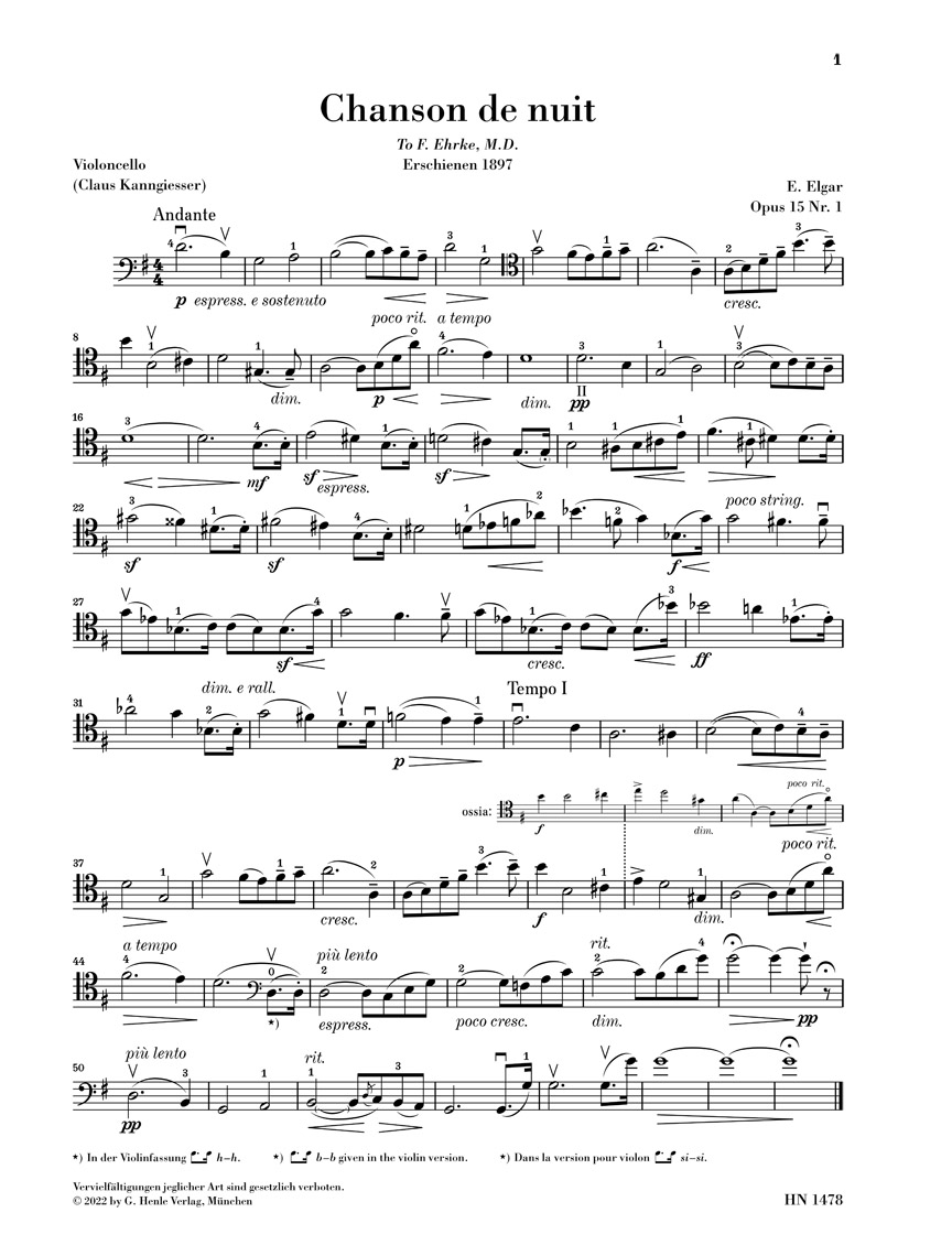 Anderes Coverbild Chanson de nuit, Chanson de matin für Violoncello und Klavier op. 15