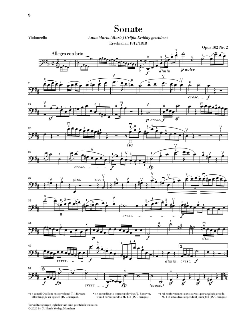 Anderes Coverbild Sonate D-dur op. 102,2 für Klavier und Violoncello