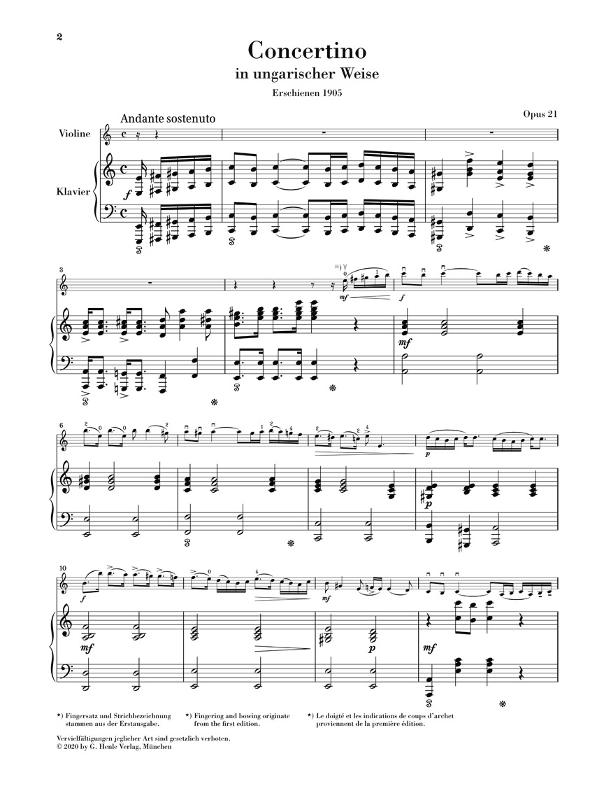 Anderes Coverbild Concertino a-moll op. 21 in ungarischer Weise für Violine und Klavier