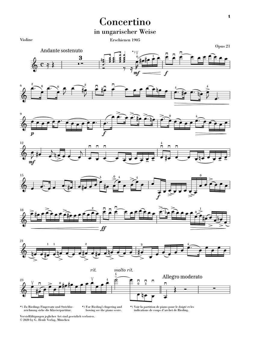 Anderes Coverbild Concertino a-moll op. 21 in ungarischer Weise für Violine und Klavier