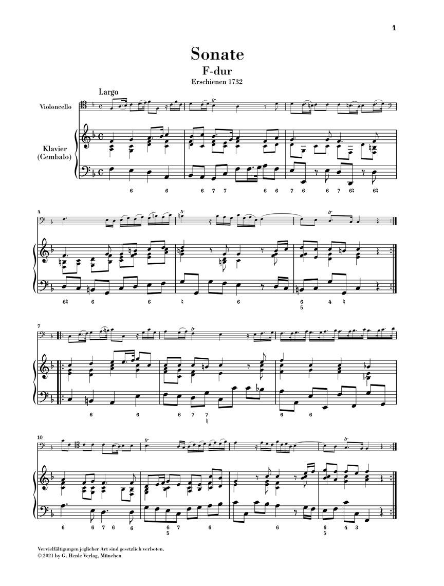 Anderes Coverbild Sonate Nr. 1 F-dur für Violoncello und Basso continuo