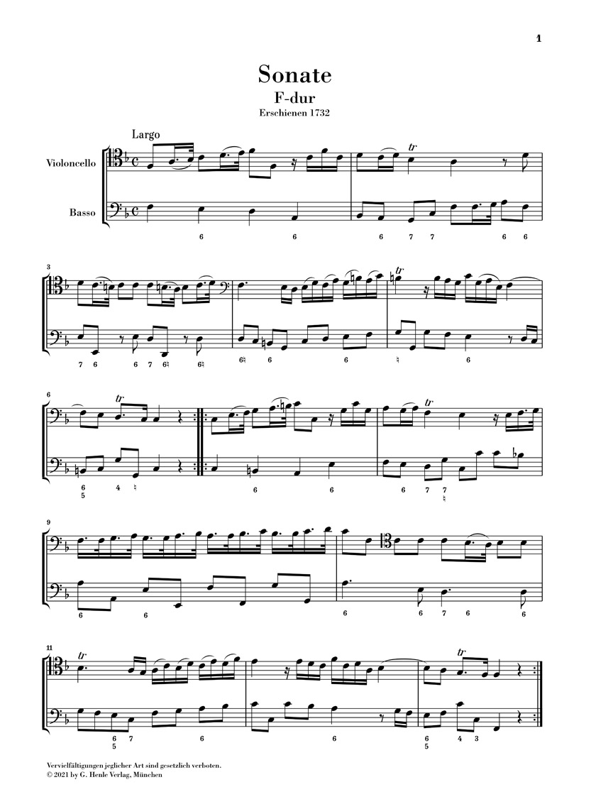 Anderes Coverbild Sonate Nr. 1 F-dur für Violoncello und Basso continuo