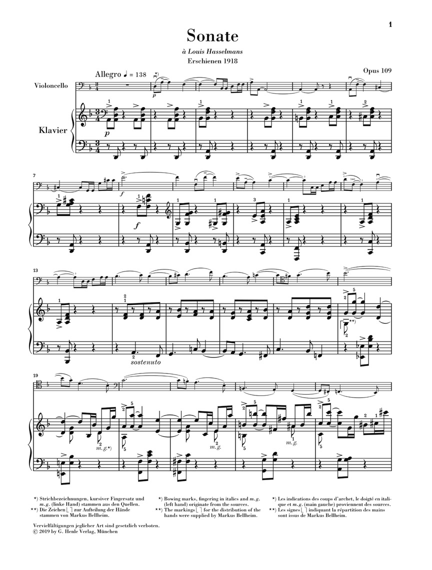 Anderes Coverbild Sonate Nr. 1 d-moll op. 109 für Violoncello und Klavier