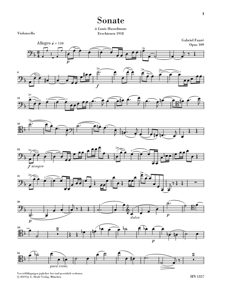 Anderes Coverbild Sonate Nr. 1 d-moll op. 109 für Violoncello und Klavier