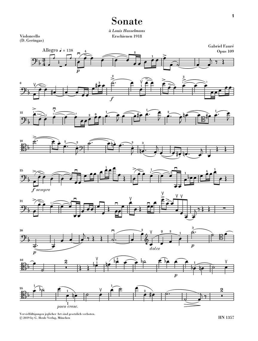 Anderes Coverbild Sonate Nr. 1 d-moll op. 109 für Violoncello und Klavier