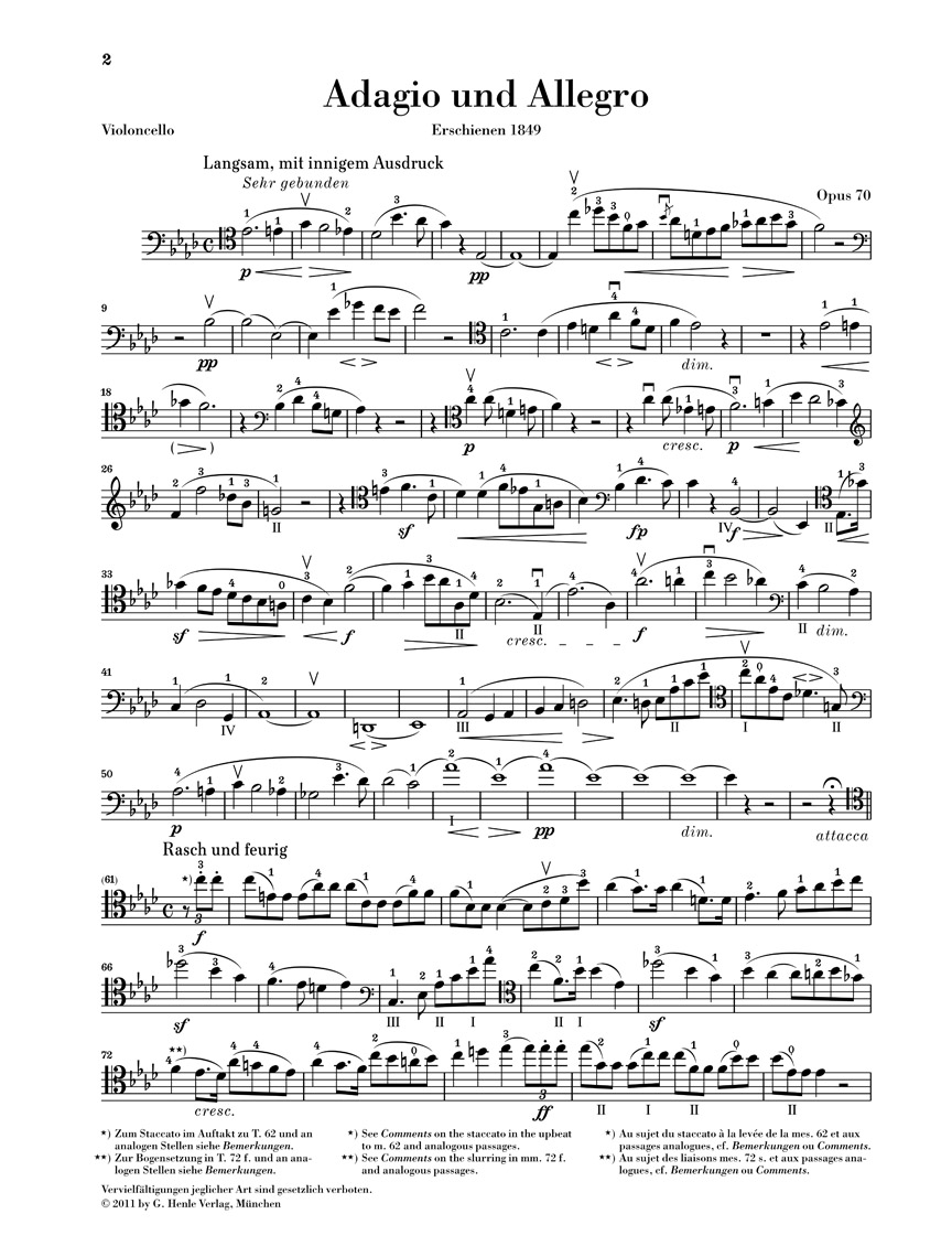 Anderes Coverbild Adagio und Allegro op. 70 für Klavier und Horn (Fassung für Violoncello)