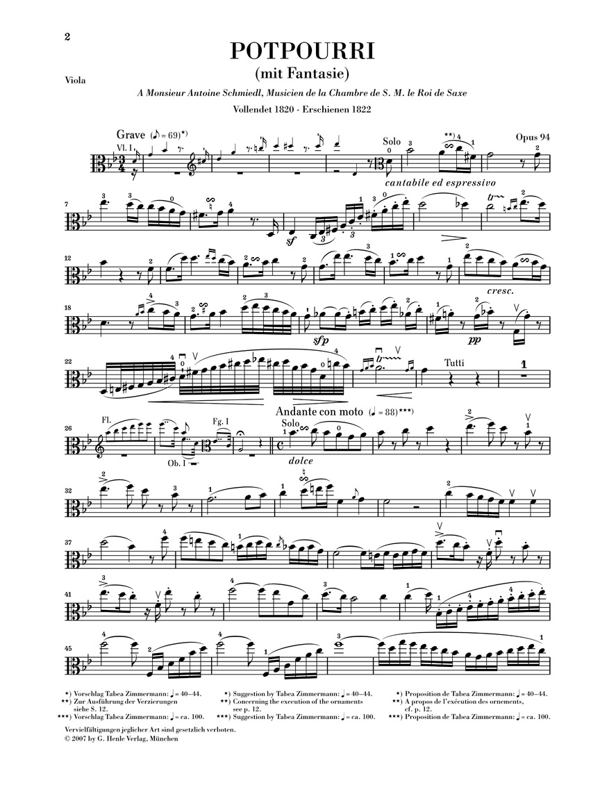 Anderes Coverbild Potpourri op. 94 (Fantasie) für Viola und Orchester