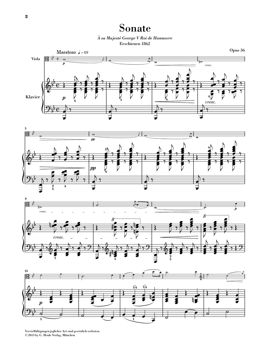 Anderes Coverbild Sonate B-dur Opus 36 für Klavier und Viola