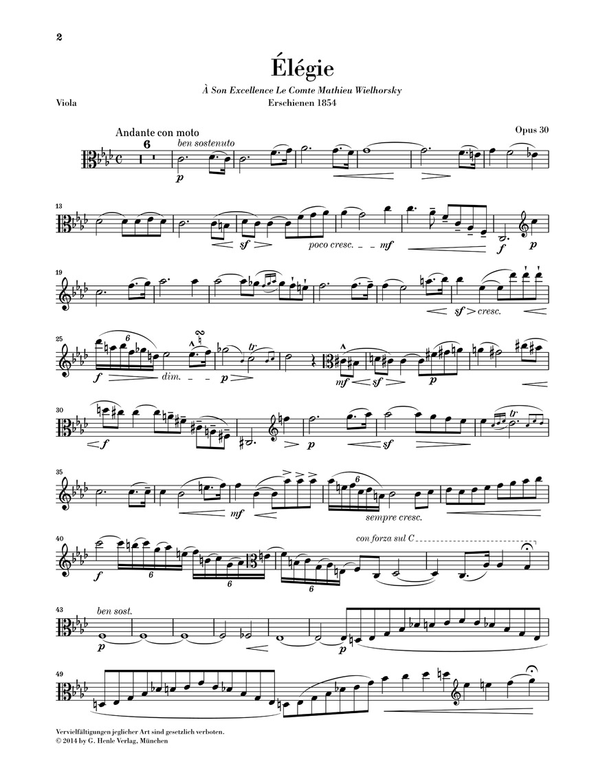 Anderes Coverbild Élégie op. 30 für Viola und Klavier
