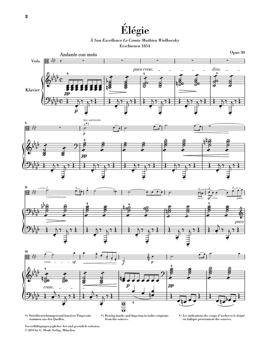 Anderes Coverbild Élégie op. 30 für Viola und Klavier