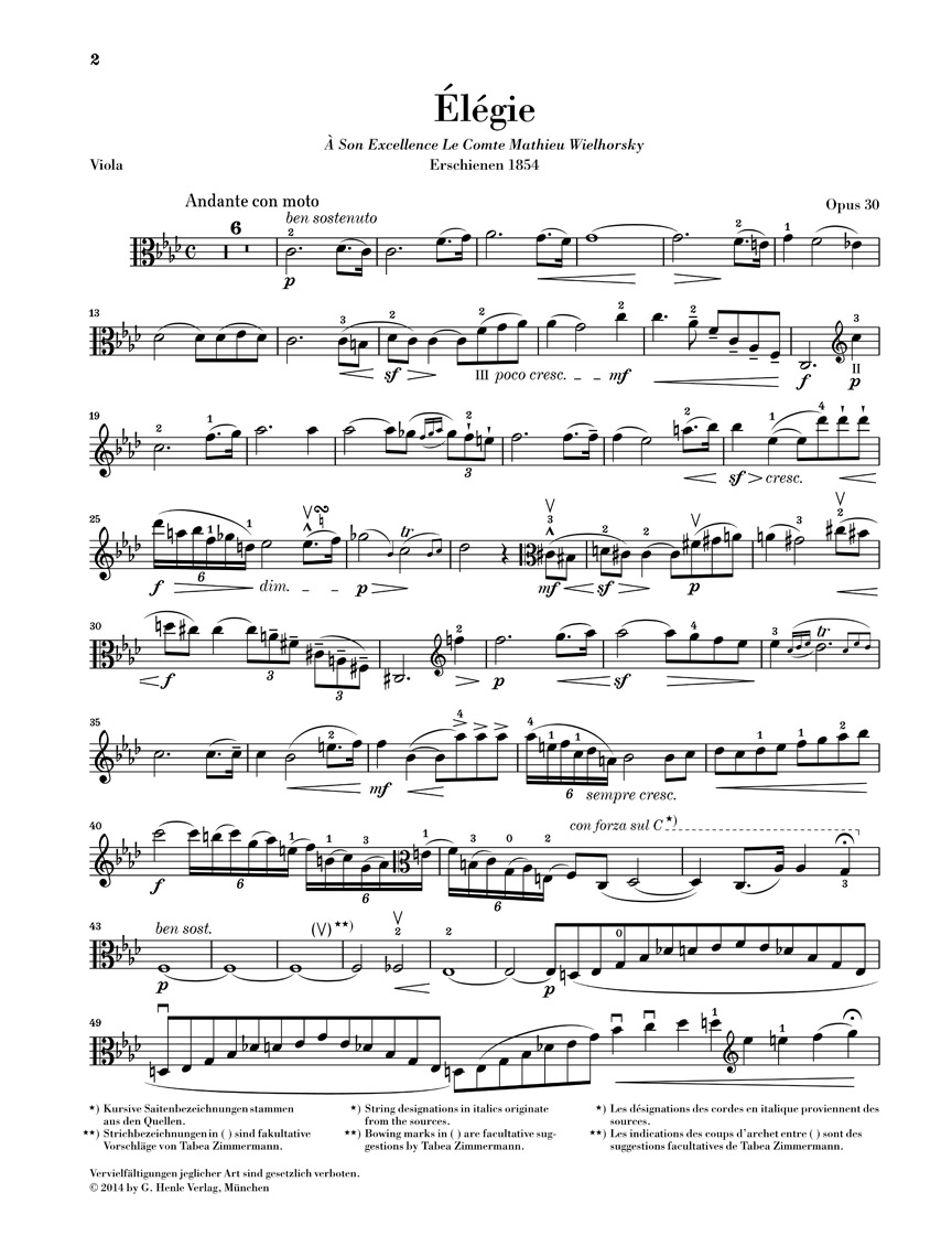 Anderes Coverbild Élégie op. 30 für Viola und Klavier