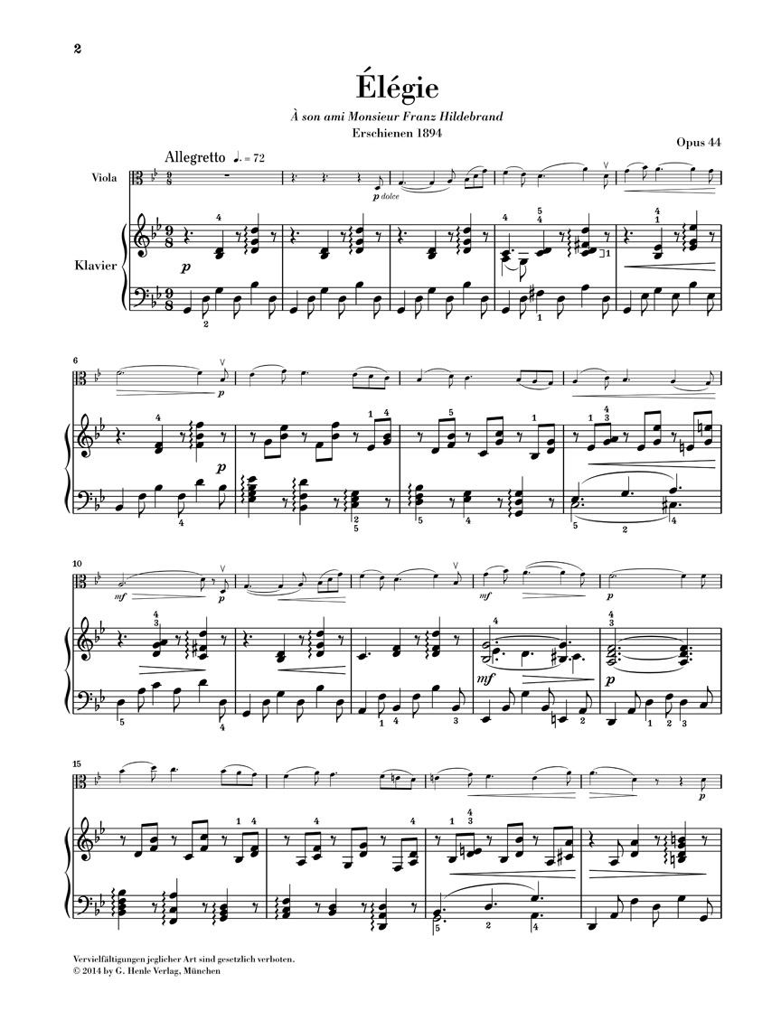 Anderes Coverbild Elegie Opus 44 für Viola und Klavier