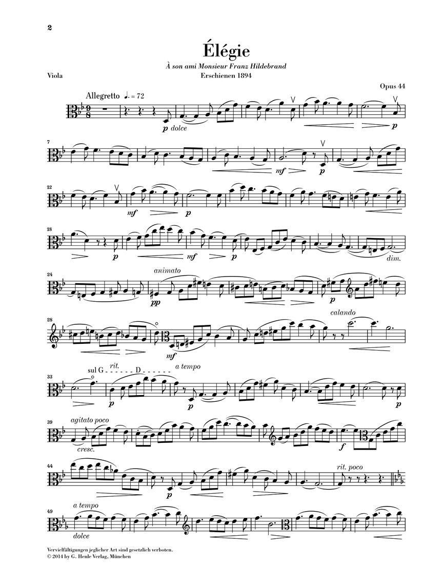 Anderes Coverbild Elegie Opus 44 für Viola und Klavier