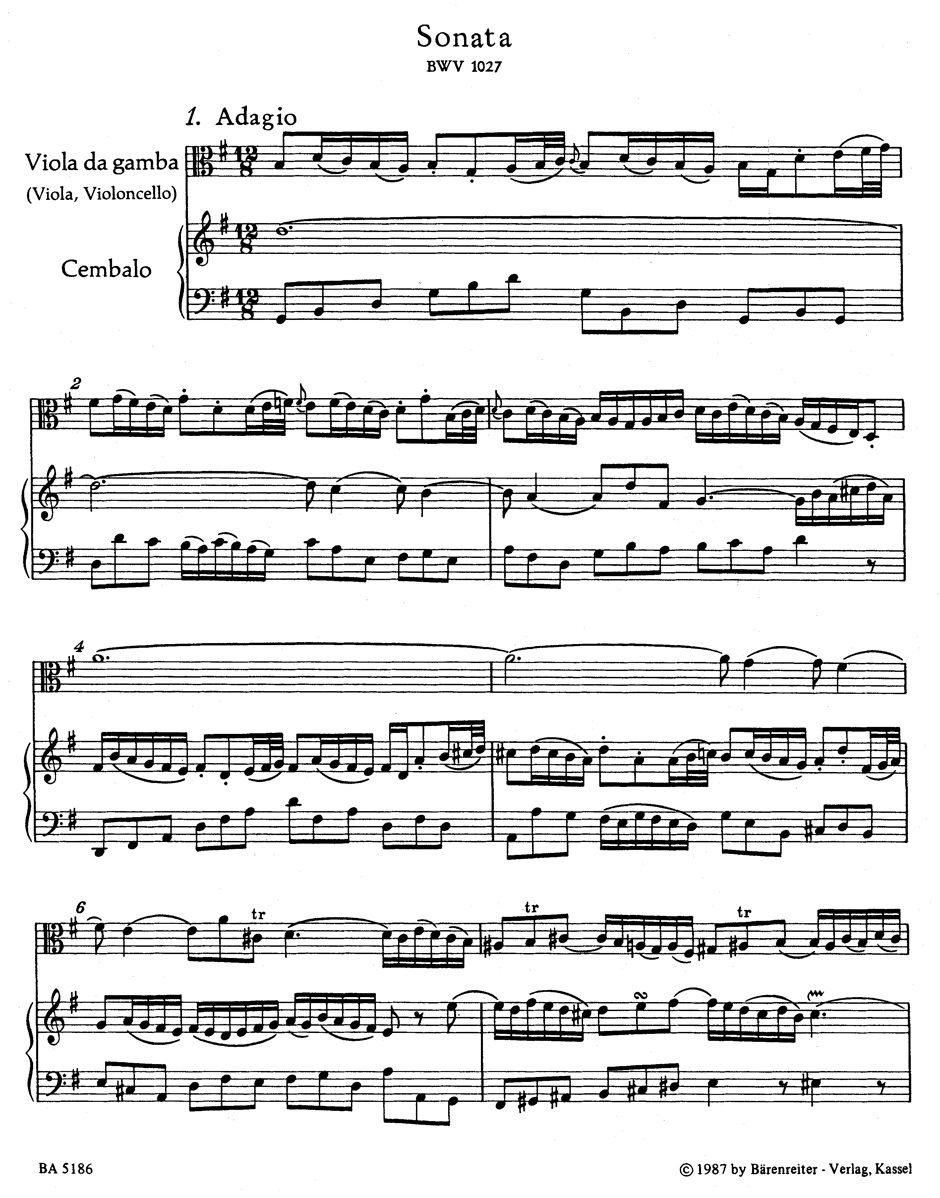 Anderes Coverbild Drei Sonaten für Viola da gamba (Viola) und Cembalo BWV 1027-1029