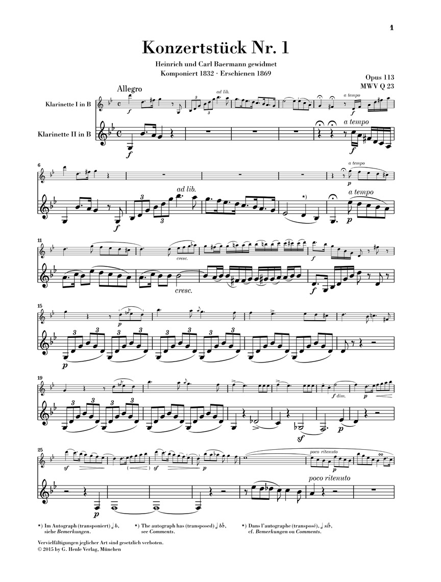 Anderes Coverbild Konzertstücke op. 113 f-moll und 114 d-moll für Klarinette, Bassetthorn (2 Klarinetten) und Klavier