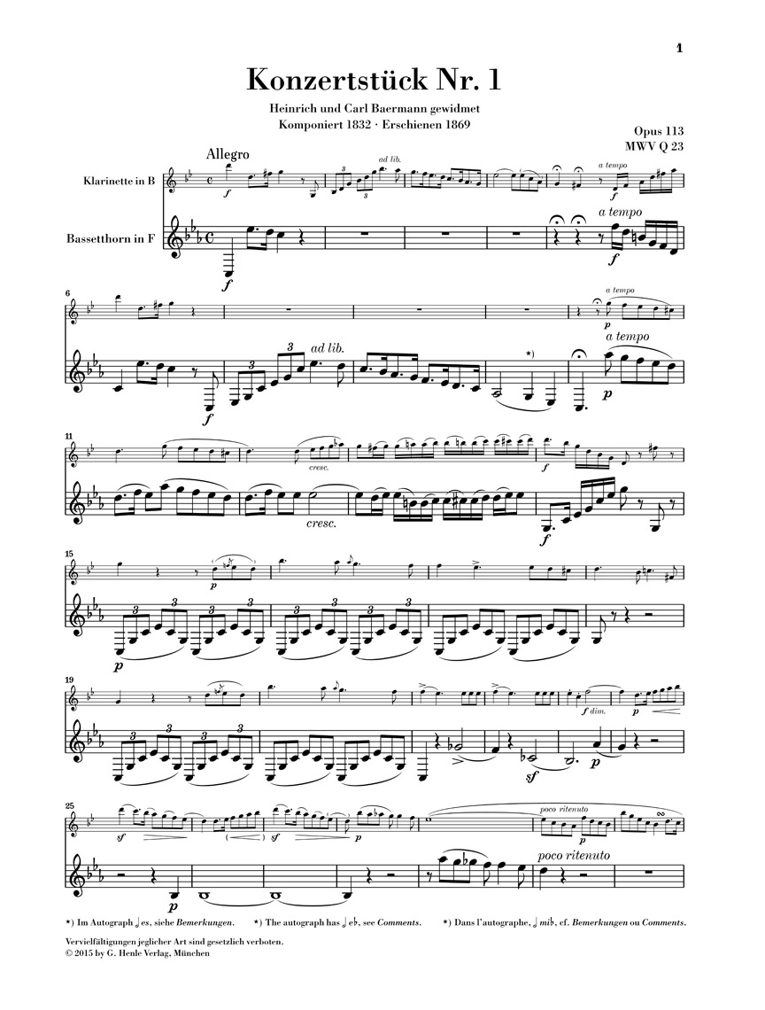 Anderes Coverbild Konzertstücke op. 113 f-moll und 114 d-moll für Klarinette, Bassetthorn (2 Klarinetten) und Klavier