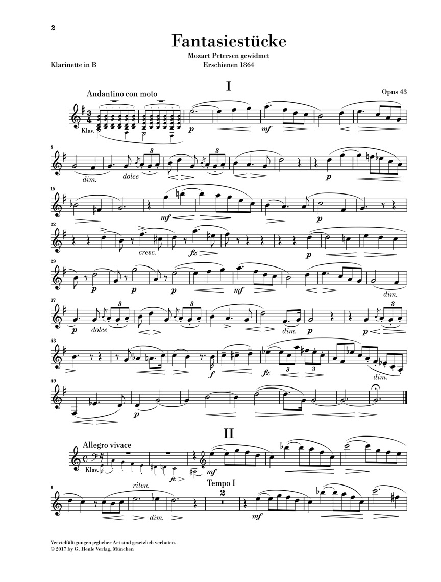 Anderes Coverbild Fantasiestücke op. 43 für Klarinette und Klavier