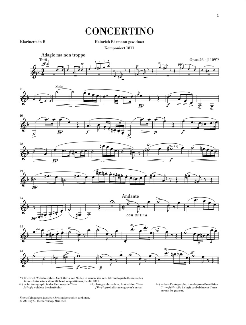 Anderes Coverbild Concertino op. 26 für Klarinette und Orchester