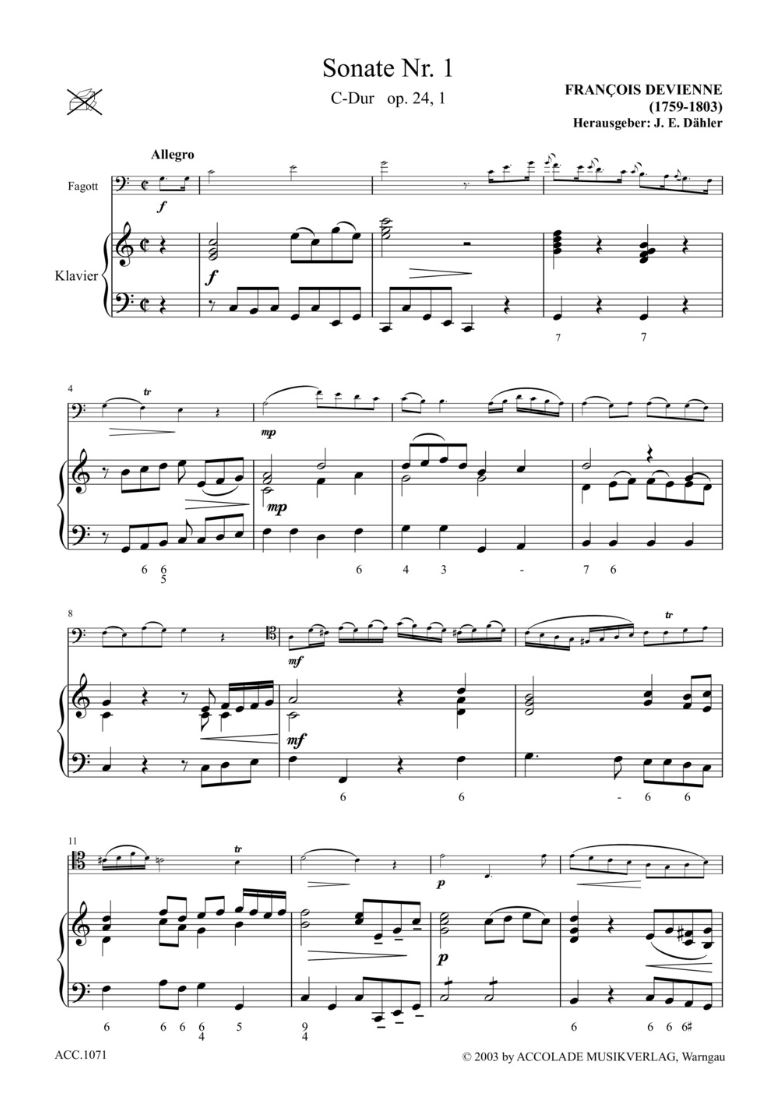 Anderes Coverbild 6 Sonaten für Fagott und Basso Continuo Nr.1 C-Dur op. 24,1