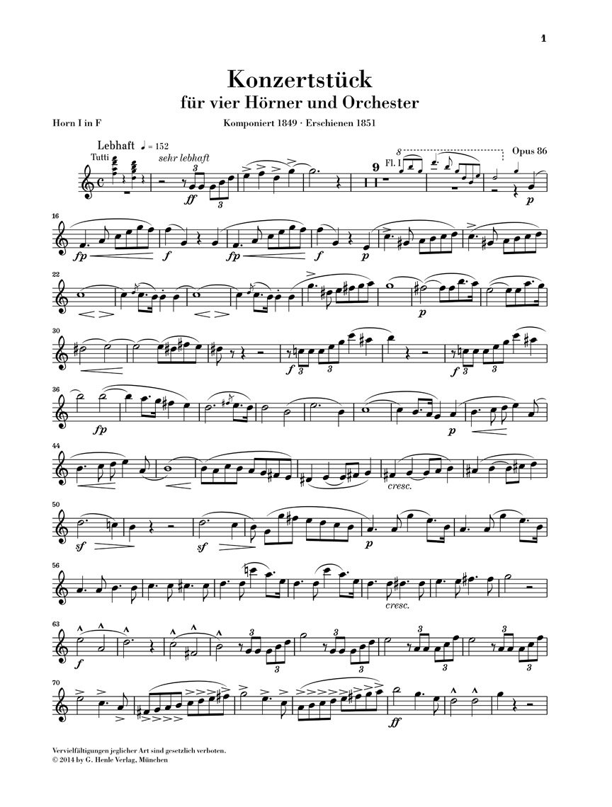 Anderes Coverbild Konzertstück für 4 Hörner und Klavier op. 86