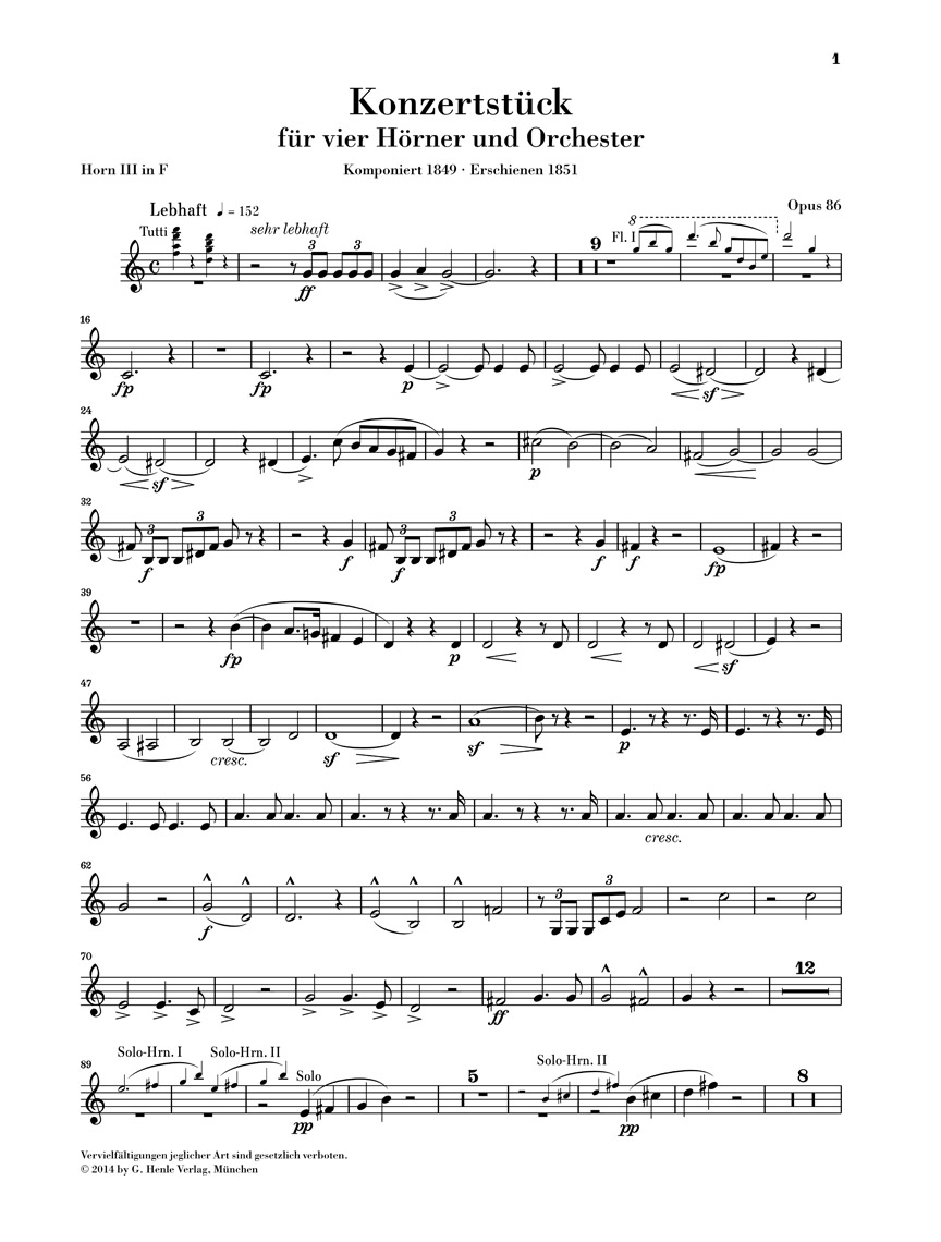 Anderes Coverbild Konzertstück für 4 Hörner und Klavier op. 86