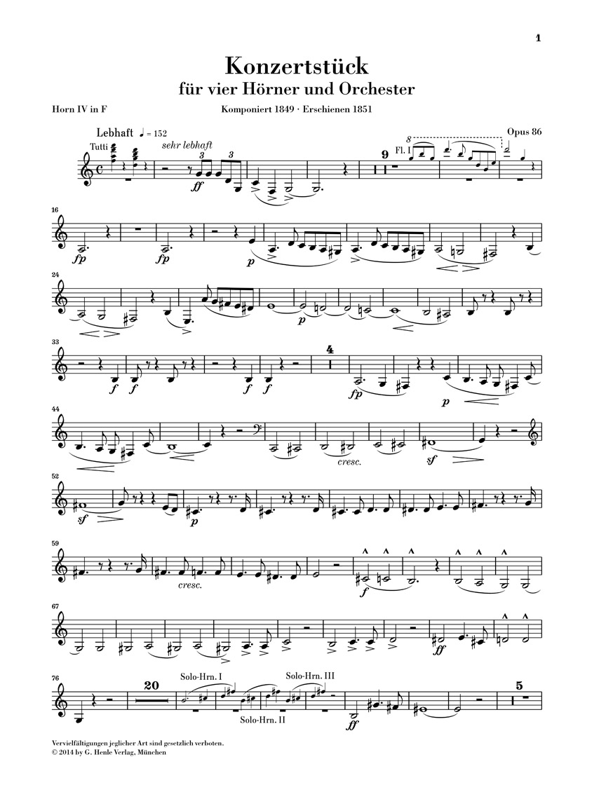Anderes Coverbild Konzertstück für 4 Hörner und Klavier op. 86